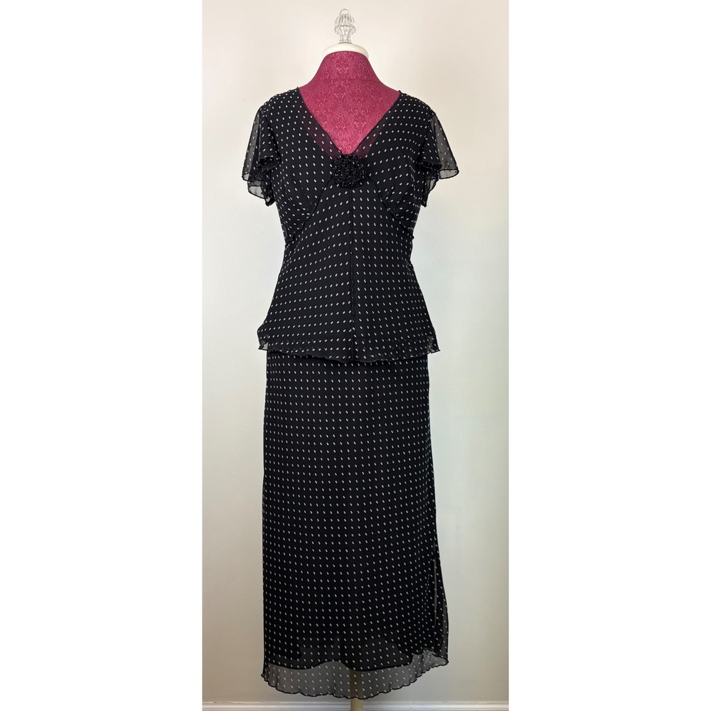 VTG Dressbarn 2 Pc Skirt Set 12 Black White Polka Dot Coquette Romantic Ethereal